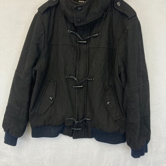 Steve Madden Mens Heavyweight Wool Jacket XL Black Zip & Toggle Coat Y2K Style - Picture 12 of 16